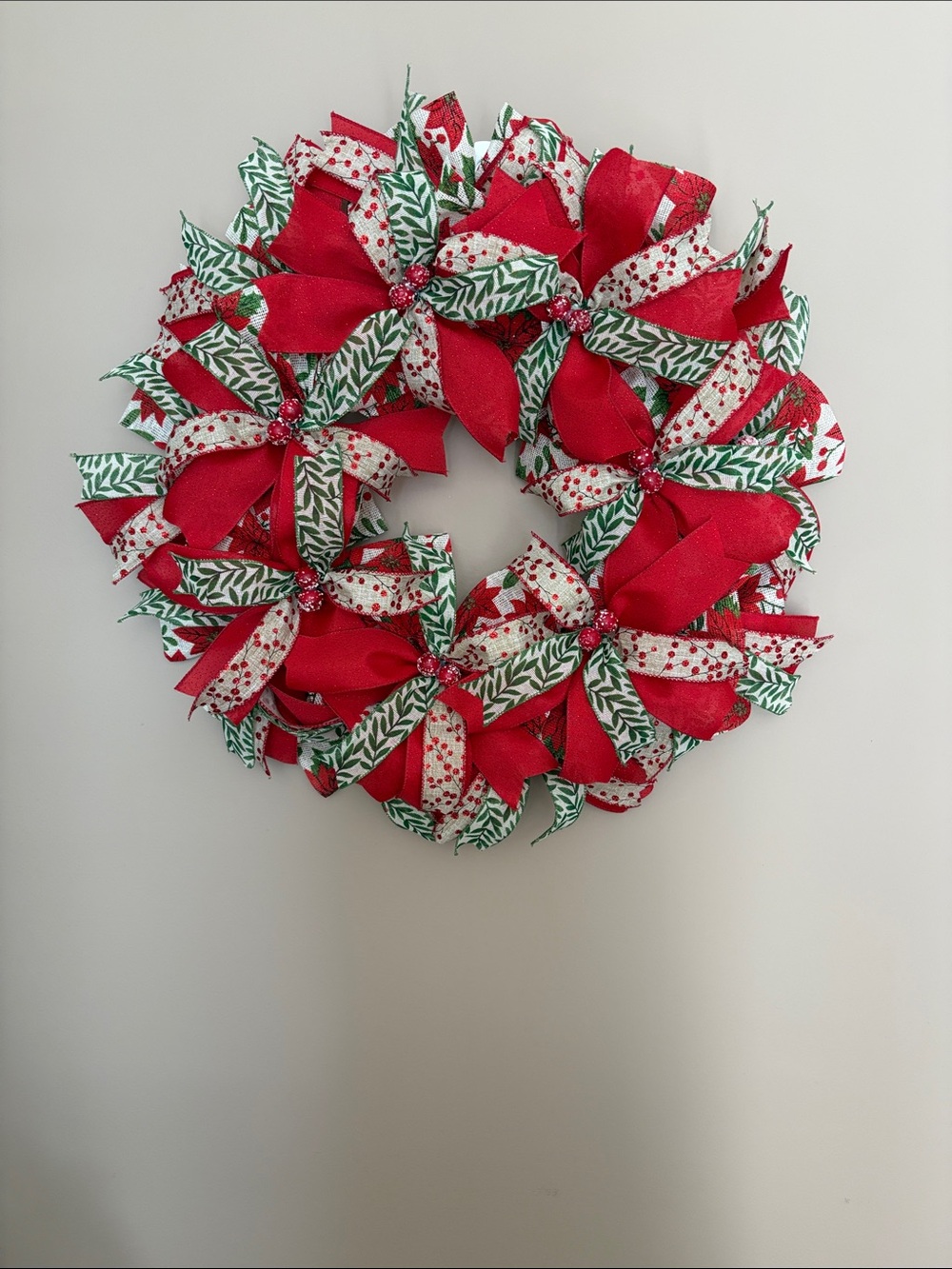 Holiday Ribbon Wreath in Red & Green